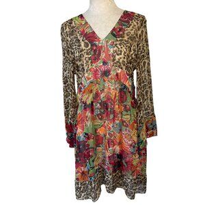 Harari Vintage Womens Dress Size Large Multicolor Chiffon Floral Animal Print